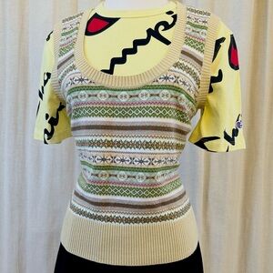 Butter yellow cropped sweater, Nordic Print knit top Add a touch of Scandi charm